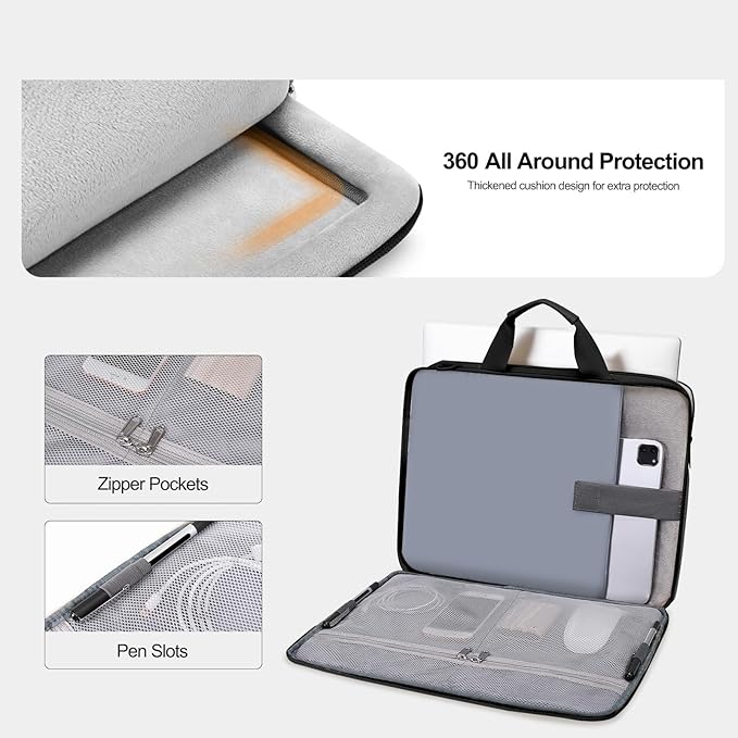 MOSISO 360 Protective Laptop Shoulder Bag, 15-15.6 inch Double Layer Fluffy Padded Laptop Bag with Anti-theft Zipper Compatible with MacBook Pro 16 inch, HP, Dell, Lenovo, Asus Notebook, Black