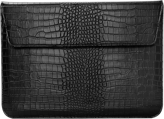MOSISO Laptop Case 13.3 inch, 13-13.3 inch Laptop Sleeve Compatible with MacBook Air/Pro 13 / Pro 14, HP Dell ASUS Lenovo Notebook, Crocodile Grain PU Leather Flap Case Bag, Black
