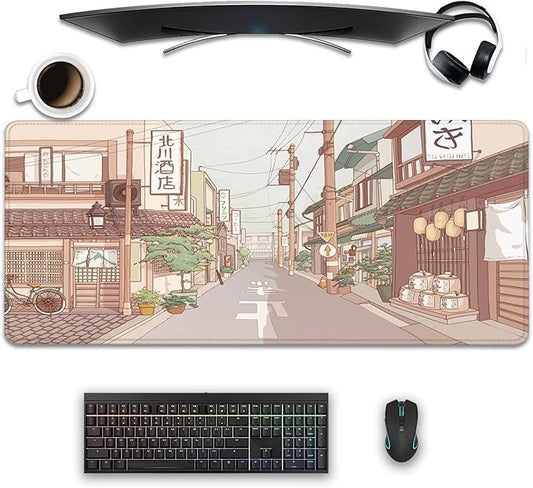 Anime Tokyo Street Japanese Desktop Mouse Pad Large,Cartoon Desk Pad,Cute Mouse Pad for Desk,Desk Mat for Desktop,Keyboard and Mouse Pad,Gaming Mouse Pad Mousepad for Office Home Work(27.5X11.8 in)