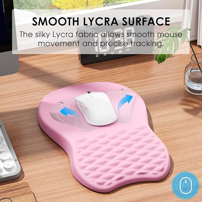 MROCO Ergonomic Mouse Pad with Wrist Support, Wrist Rest Mousepads for Carpal Tunnel Pain Relief, Memory Foam Pad with Massage Bulge and Non-Slip Base for Office, Home, Pale Pink