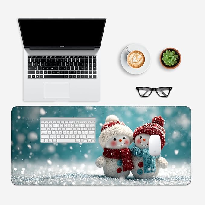 Mouse Pad, Large Anti-Slip with Stitched Edges Desk Mat Desktop Laptop Computer Desk Keyboard Mat,Table Protector Blotter Mat (Two Snowman, 35.4" x 15.7")