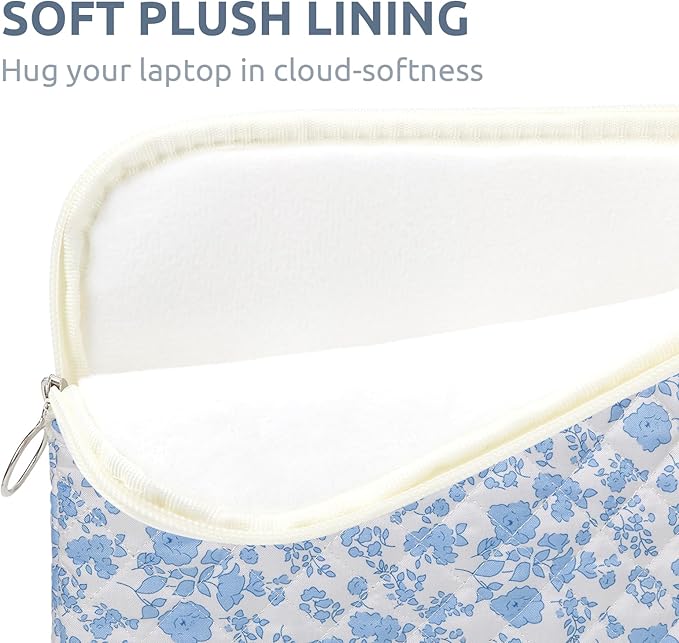 Puffy Laptop Sleeve 13 Inch Cute Quilted Laptop Protective Case Padded Floral Computer Sleeve for MacBook (B-Blue, 13 Inch)