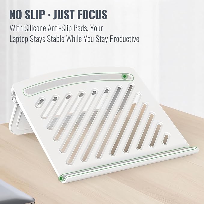 White Laptop Stand for Desk - Adjustable Foldable Laptop Riser, Fun White Elephant for Women Coworkers, Ventilated & Sturdy with Anti-Slip Pads for MacBook, Home, Office