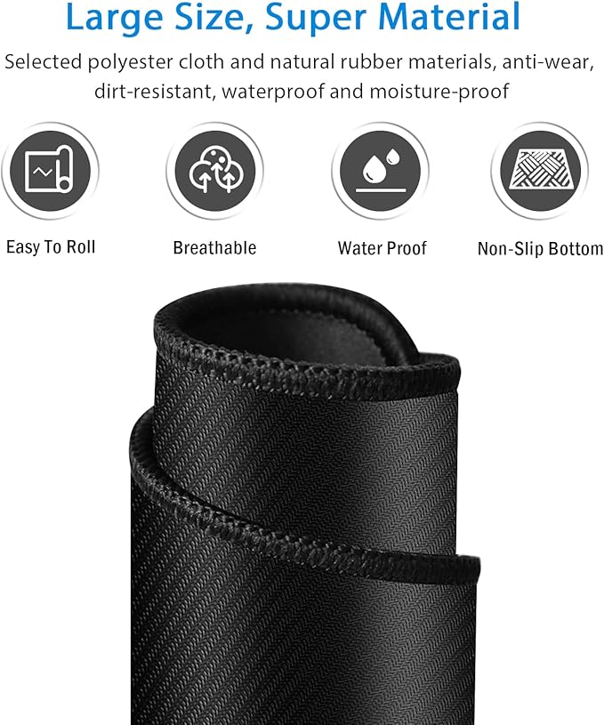 Gaming Mouse Pad Large XXL (35.4×15.75×0.12in) Thick Extended Mouse Mat Non-Slip Spill-Resistant Desk Pad with Special-Textured Surface, Anti-Fray Stitched Edges for Keyboard, PC - Black