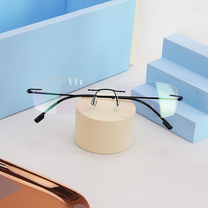 LifeArt Blue Light Blocking Computer Reading Glasses,Men's and Women's Rimless Frame (Black, +1.50 Magnification)