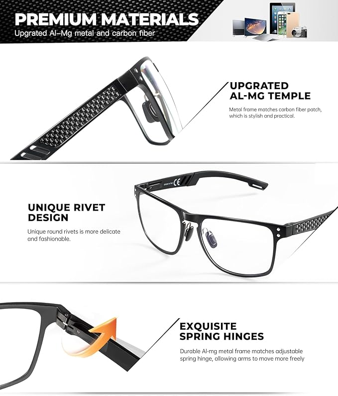 ANYLUV Blue Light Blocking Glasses Men Computer Gaming Glasses Lightweight Al-Mg Metal Anti Eyestrain Eye Protection