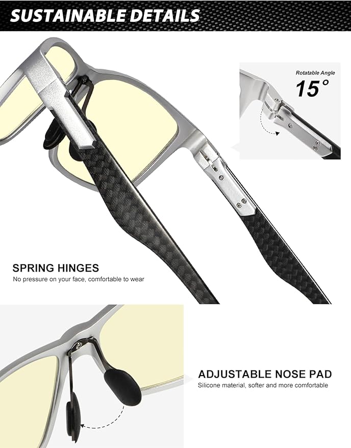 ANYLUV Carbon Fiber Reading Glasses for Men Women, Blue Light Blocking Computer Readers, Anti Glare Spring Hinge