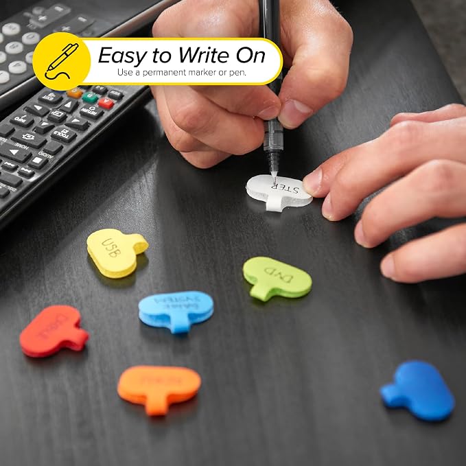 Wrap-It Storage - Cable Labels - Oval, Multi-Color (36 Pack) - Write-On Wire Tags for Cord Identification with Power Strips Behind Desks and TVs - Image 3