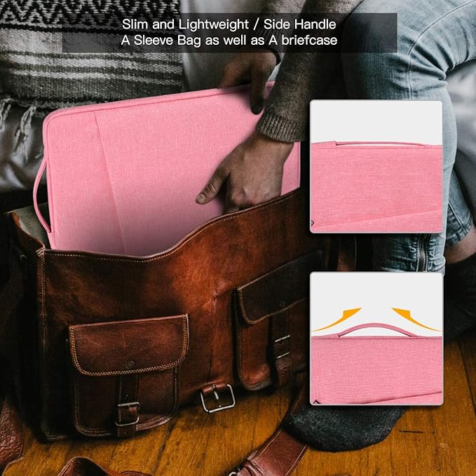 Laptop Case 13.3 inch, 13 inch Laptop Sleeve Compatible with HP Acer ASUS, Dell Latitude, Waterproof Carrying Case with Pockets&Handle, Pink