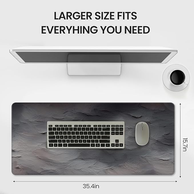 XXL Gray Mouse Pad with a Cement Wall Texture Design, 35.4 x 15.7 inches, Non-Slip Rubber Base, and Waterproof Microfiber Cloth Surface, Suitable for Home Office and Work environments.