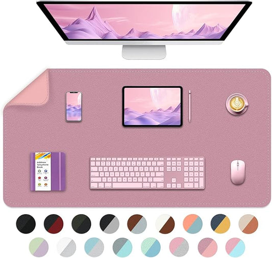Bleswin Multifunctional Large Desk Mat, Double Sided Computer Desk pad, Extended Mouse Mat, Office Desk Protector with Waterproof PU Leather, 35.4''×16.9'', Office Home Writing Pad (Purple+Pink)