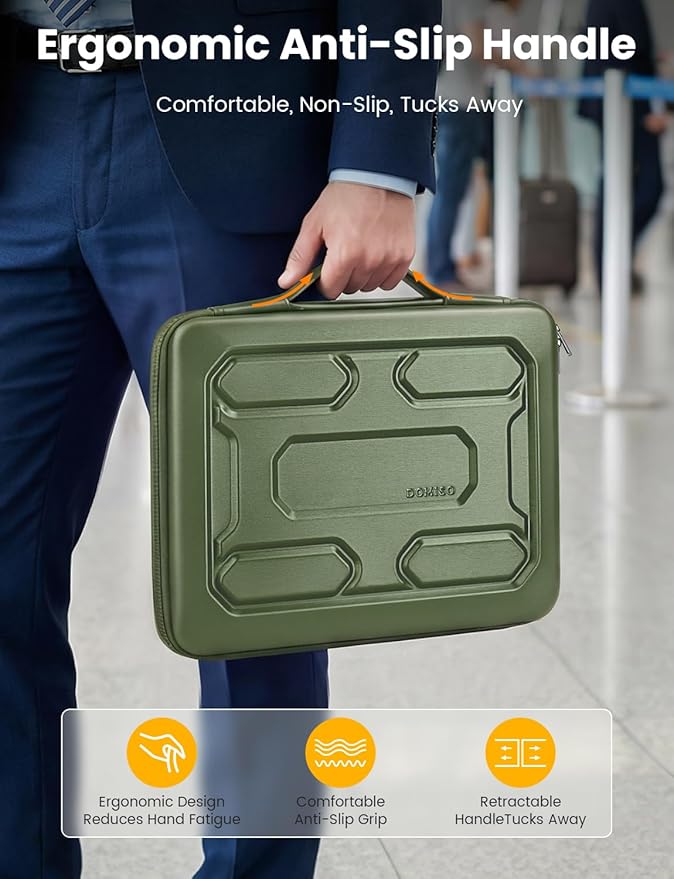 DOMISO Laptop Hard Case 17-17.3 inch Waterproof Shockproof Hard Shell Laptop Sleeve with Handle & Storage Pocket, Compatible with MacBook, HP, Dell, Green