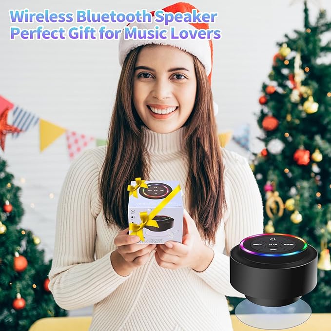 Bluetooth Shower Speaker, Portable Bluetooth Speakers with Suction Cup, IP67 Waterproof Speaker with LED Light, Wireless, Floating, for Camping Beach Travel, Gift for Men, Women