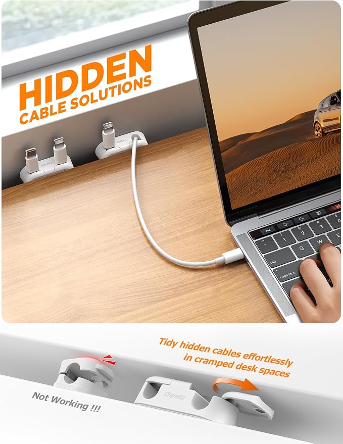 Magnetic Cable Clips - Chfeila 4Pack [Dual Slot] [360??Rotating & Twist-Lock] Cord Management, Adhesive Phone Charging Keeper, Wire Organizer Holder for Nightstand, Home Office Desk Accessories Decor - Image 3