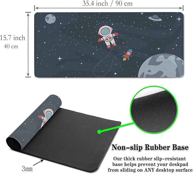 Keyboard Mat Cute Astronaut Large Mouse Pads Men¡¯s Office Accessories Pc Mouse Pad Mousepad XXL Non-Slip Rubber Base Waterproof with Stitched Edges 35.4" X 15.7" for Game Office,