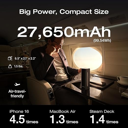 EF ECOFLOW Rapid Pro Power Bank, 27,650mAh 4-Port with 300W Max Output, Portable Charger with 140W Built-in Cable, TSA-Approved, Smart APP, for MacBook Pro/Air, iPhone 17/16Series, Laptops, and More