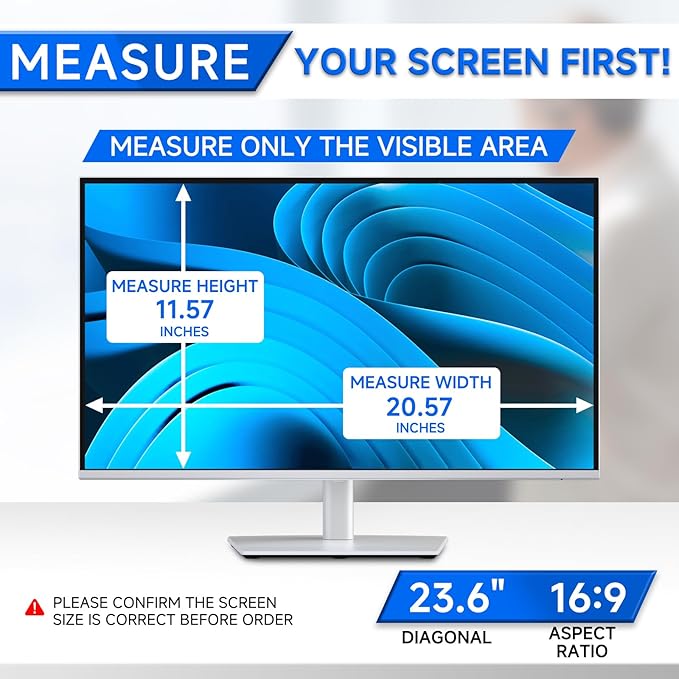 [2-Pack] Privacy Screen For Computer Monitor, 23.6-Inch 16:9 Aspect Ratio; Anti Spy/Bule Light/Glare And Eye Protection, 2 Install Ways Removable For Office, Airport, Cafe And Other Public Area; Diagonal 23.6 Inches, Width 20.57 Inches, Height 11.57 In...