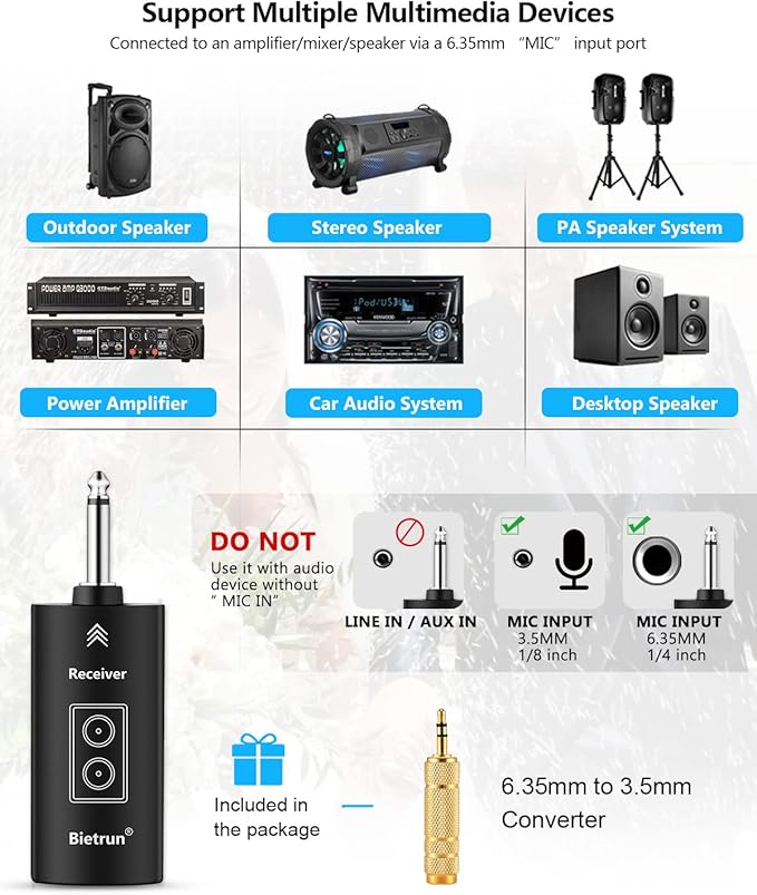 Bietrun Wireless Microphone, 240FT Rechargeable UHF Metal Dual Cordless Handheld Dynamic Mics with Bluetooth for Karaoke Machine, PA System Speaker, Mixer, Party, Church, Wedding(Rose Gold)