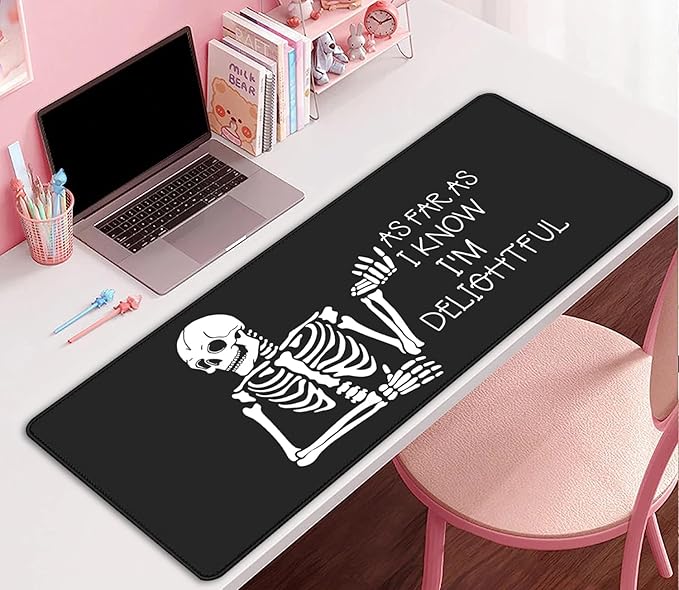 Skeleton Mouse Pad Skull Desk Pat,Mouse Mat Large Desk Mat for Desktop,Stitched Edges Non-Slip Waterproof Rubber Base Mouse Mat for Office Computer Keyboard Laptop and Home(27.5X11.8 in)