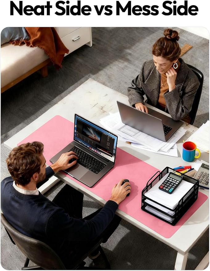 YSAGi Leather Desk Protector, Office Mat, Large Mouse Mat, Non-Slip PU Leather Blotter, Laptop Desk Mat, Waterproof Writing Pad for Office and Home (Pink, 35.4" x 17")