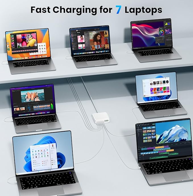 780W USB C Charger Block Fast 10-Port USB C Charging Station GaN PD 120W Laptop Charger Adapter for MacBook Pro/Air, DELL, iPad, iPhone, Samsung Galaxy White