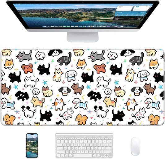 XL Gaming Mouse Pad, 31.5x15.7'' Large Desk Mat with Anti-Slip Rubber Base & Stitched Edges for Gaming, Office, Home - Cute Animals