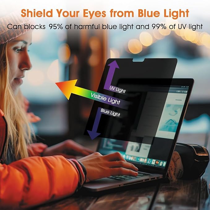Privacy Screen for MacBook Air 15 inch (2023-2025, M2, M3, M4), Anti Glare Film Blue Light Filter, Reduce Eye Strain Laptop Privacy Screen Shield and Protector for Mac 15.3'' (Model A2941 A3114 A3241)