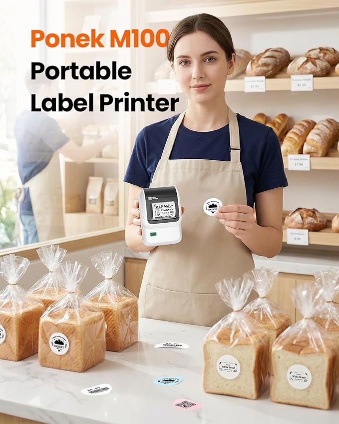 Label Maker Machine with 3 Tapes, M100 Bluetooth Label Printer, Versatile App with 3000 Icons and 300 Templates, 2 Inch Barcode Label Maker for Small Business, Office, Home, School, White