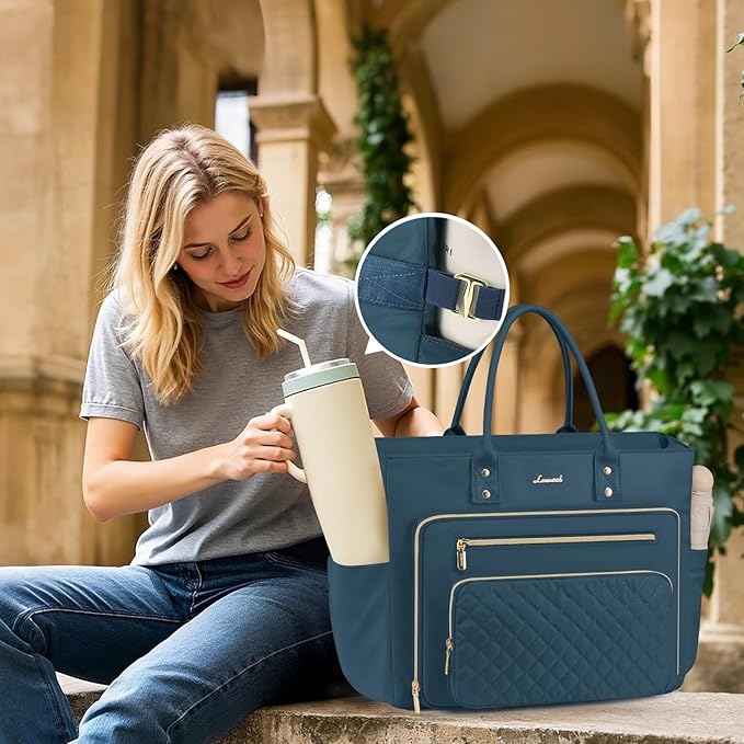 LOVEVOOK Laptop Tote Bag for Women, Teacher Work Bags With Laptop Compartment, Computer Laptop Bag With Large Cup Holder, Professional Briefcase Business Large Handbag Gifts, 17 Inch Dark Teal
