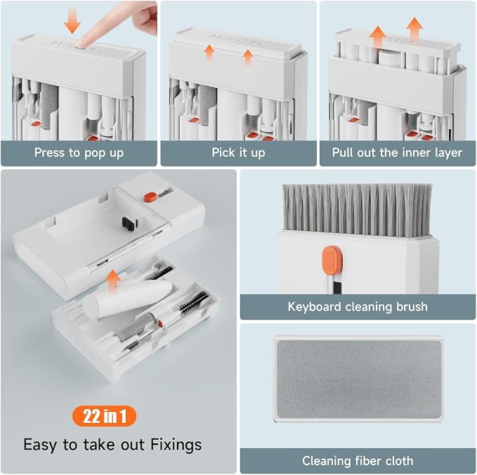 Laptop Cleaning Kit Keyboard Cleaner Brush, 22-in-1 Multi-Function Laptop Cleaner Tool for MacBook, Phone, Headphone, Earbuds, Camera Lens and Other Electronic Device, All-in-one with Upgrade - Image 7