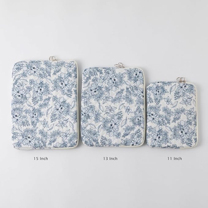 Puffy Laptop Sleeve 13-15.6 Inch Cute Quilted Laptop Protective Case Padded Floral Computer Sleeve for MacBook (B-Dark Blue, 13 Inch)
