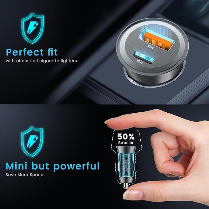 2-Pack 90W USB C Super Fast Car Charger, Dual-Port [PD/PPS 45W & QC 45W] Car Cigarette Lighter USB Charger Adaper for Samsung Galaxy S25 Ultra/S25+/S24 Ultra/S23+/S22,Note 20/10+,Tab S9/S8, iPhone 15…