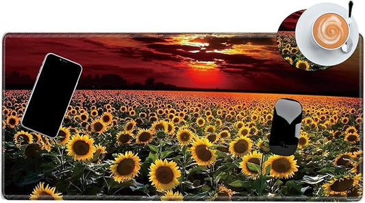 24x12 inch Mouse Pad Large Desk Mat Sunflower Mousepad Gaming Long Extended Protector Mat Big Computer Mat for Wireless Mouse Non Slip Home Work