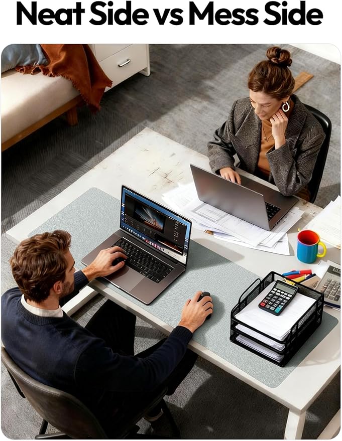 YSAGi Leather Desk Pad Protector, Office Desk Mat, Large Mouse Pad, Non-Slip PU Leather Desk Blotter, Laptop Desk Pad, Waterproof Desk Writing Pad for Office and Home (Silver, 23.6" x 13.8")