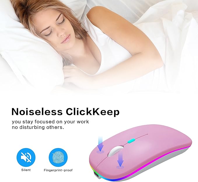 Wireless Bluetooth Mouse Rechargeable Laptop Mice with LED Use Portable(BT5.2 and USB 2.4G) Dual Mode Connection Silent Slim Computer Mouse for Laptop/iPad Tablet/Apple MacBook/PC (Rose Gold)