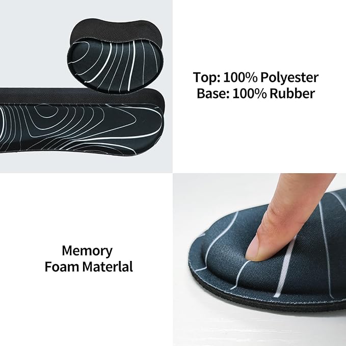 Bloss Mouse Pad with Wrist Rest, 4PCS Desk Mat and Wrist Support for Keyboard, Large Desk Pad, Keyboard Pad for Office Work/Home, Black and White Topography (31.5 x 15.7 Inches)