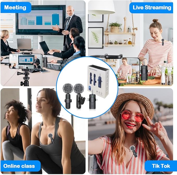 Mini Microphone,3 in 1 Wireless Lavalier Microphones for iPhone/iPad/Android/Camera(Lightning/USB/3.5 mm Jack),2 Pack Bluetooth Microphone with on Mute/Noise for Video Recording Vlog,Youtube,Tiktok