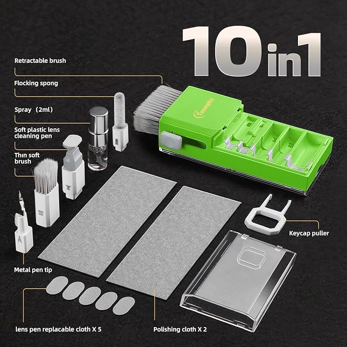 Tassmpitor Laptop Screen Keyboard Cleaner Kit, All in 1 Electronics Cleaning Tool for MacBook iPad iPhone Pro Cell Phone, Brush Tool for Tablet, Computer, PC Monitor,TV Camera Lens with Patent, Green - Image 7