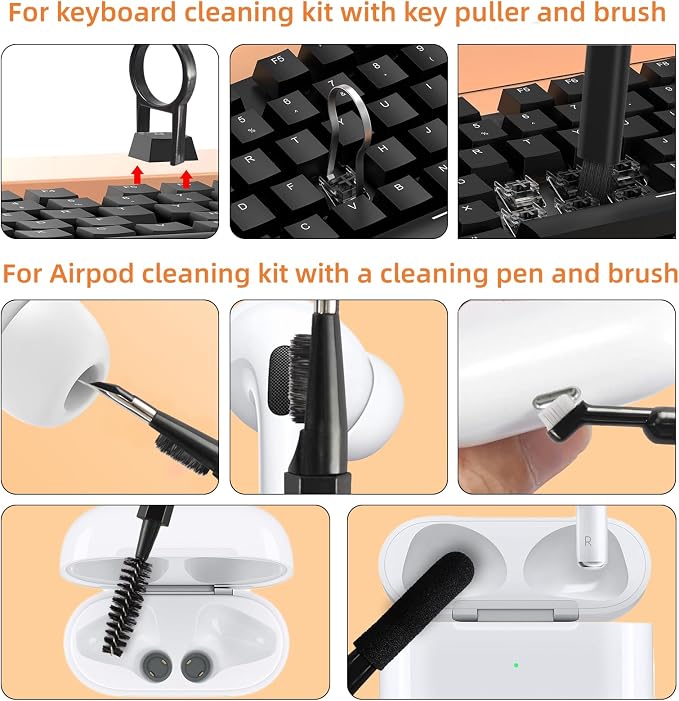20-in-1 Laptop Phone Screen Earbud Cleaning Kit, Keyboard Cleaner Kit, Keyboard Cleaning Kit with Electronic Cleaning Brush Spray for Airpods Pro, iPad, iPhone Pro, Camera, Computer Cleaning (Black) - Image 2
