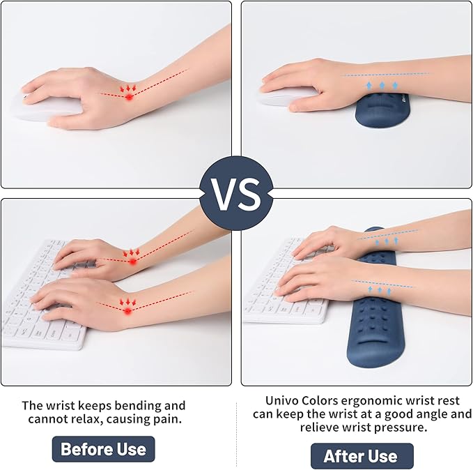 UnivoColors Navy Keyboard Wrist Support and Mouse Wrist Rest Set, Made of Memory Foam Soft Gel, Ergonomic Pad for Computer, Laptop, Mouse, Office, Gaming