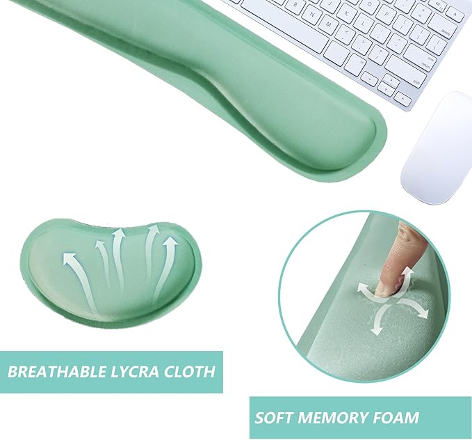 Keyboard Wrist Rest Mouse Wrist Support Set, Memory Foam Wrist Rest Pad for Computer Laptop Keyboard Mouse, Ergonomic Wrist Cushion Support for Typing Pain Relief, Gaming Home Office, Green