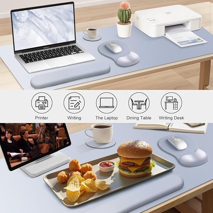4-in-1 Large Gaming Mouse Pad, Keyboard Wrist Rest Pad & Wrist Support Mousepad Set, Extended Desk Pad Waterproof Desk Mat Protector for Home Office Decor Study Game 35.4×15.7 Inches I Gradient Gray