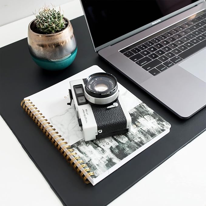 ZBRANDS Leather Desk Mat for Keyboard and Mouse 24" x 17", Midnight Black Desk Pad, Extended Non-Slip Rectangular Keyboard Pad, Laptop and Desktop Computer Keyboard and Mouse Pad, Desk Blotter Mat