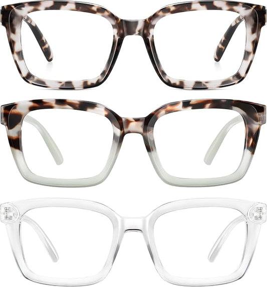 XVXV Reading Glasses for Women Men - Blue Light Blocking Readers Oversize Square Anti Glare with Spring Hinge