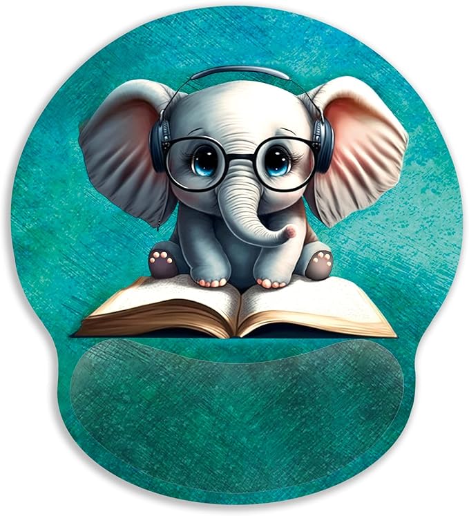 Mouse Pad with Wrist Rest, Mousepad with Wrist Support, Ergonomic Wrist Rest Mouse Pad for Desk Accessories Office Supplies Decor Computer Laptop Gaming, Non-Slip Pain Relief PU Base Women Elephant