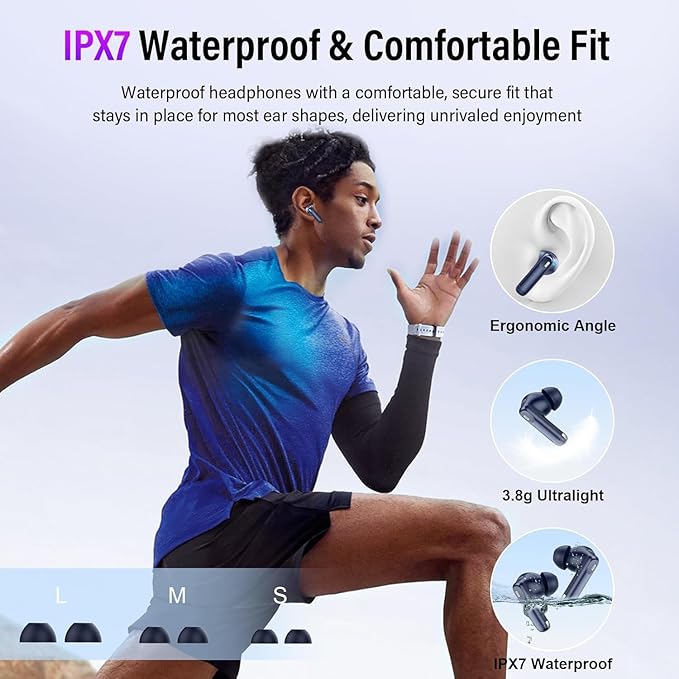 Wireless Earbuds, Bluetooth 5.4 Headphones with Multifunctional Touch Screen, 48H Bass Stereo Ear Buds with ANC/ENC Noise Cancelling/Transparency Mode, IPX7 Earphones with 5 EQ Modes, Dark Blue