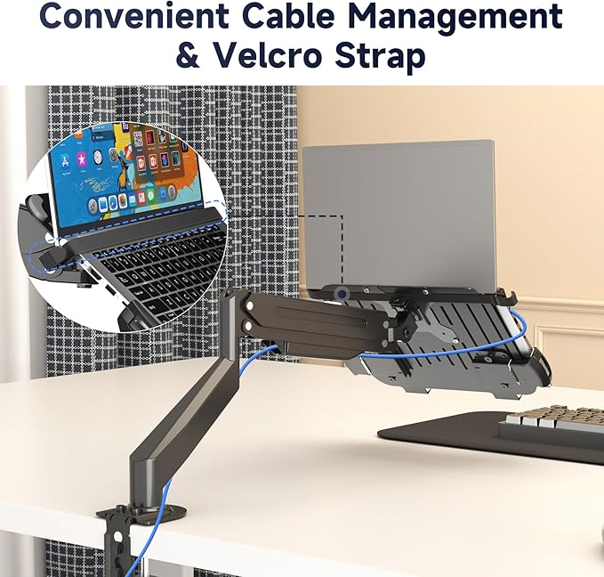 Suptek Laptop Desk Mount,Fully Adjustable Monitor and Laptop Mount Stand for 13-18 Inch Notebook and 17-32 inch Monitor Screen,Holds 22lbs with Vented Tray