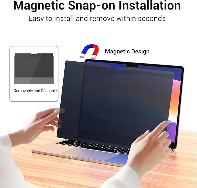 Magnetic Privacy Screen Camera Cover Compatible with Macbook Air 13.6 inch Screen Filter 2022-2026 M2 M3 M4 M5, Removable Mac Air 13.6 inch Screen Protector Privacy A2681 A3240 A3449 A3113 Anti Glare Blue Light Anti Spy