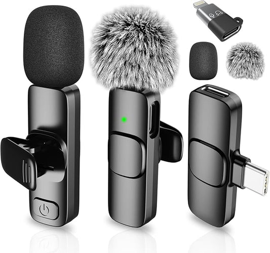 Wireless Lavalier Microphone for iPhone - Android, iPad, Tablets, Bluetooth Mini Microphone with Noise Canceling,65FT Transmission,6H Battery Life, Professional Lapel Mic for Video Recording