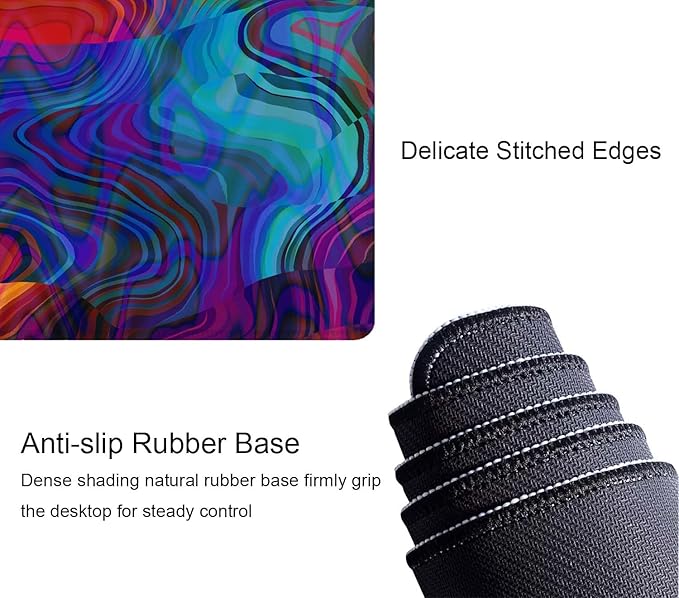 Art Abstract Colorful Chaotic Waves Pattern Mouse Pad (31.5 × 11.8 × 0.12 inch) Extended Large Mouse Mat Desk Pad, Stitched Edges Mousepad,Non-Slip Rubber Base,Gaming Mouse Pad XL